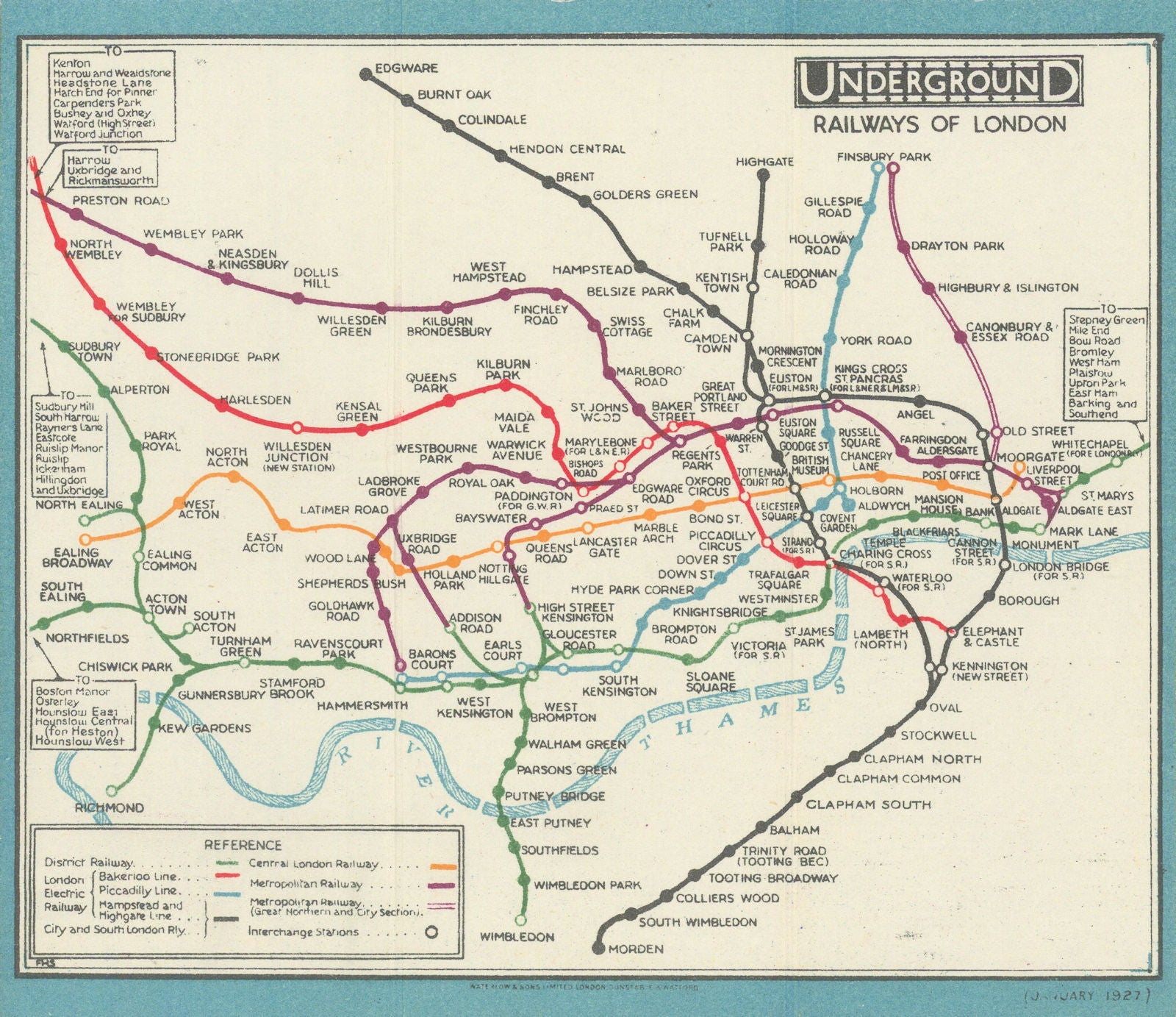 LONDON UNDERGROUND tube map diagram plan. STINGEMORE 1927 old vintage